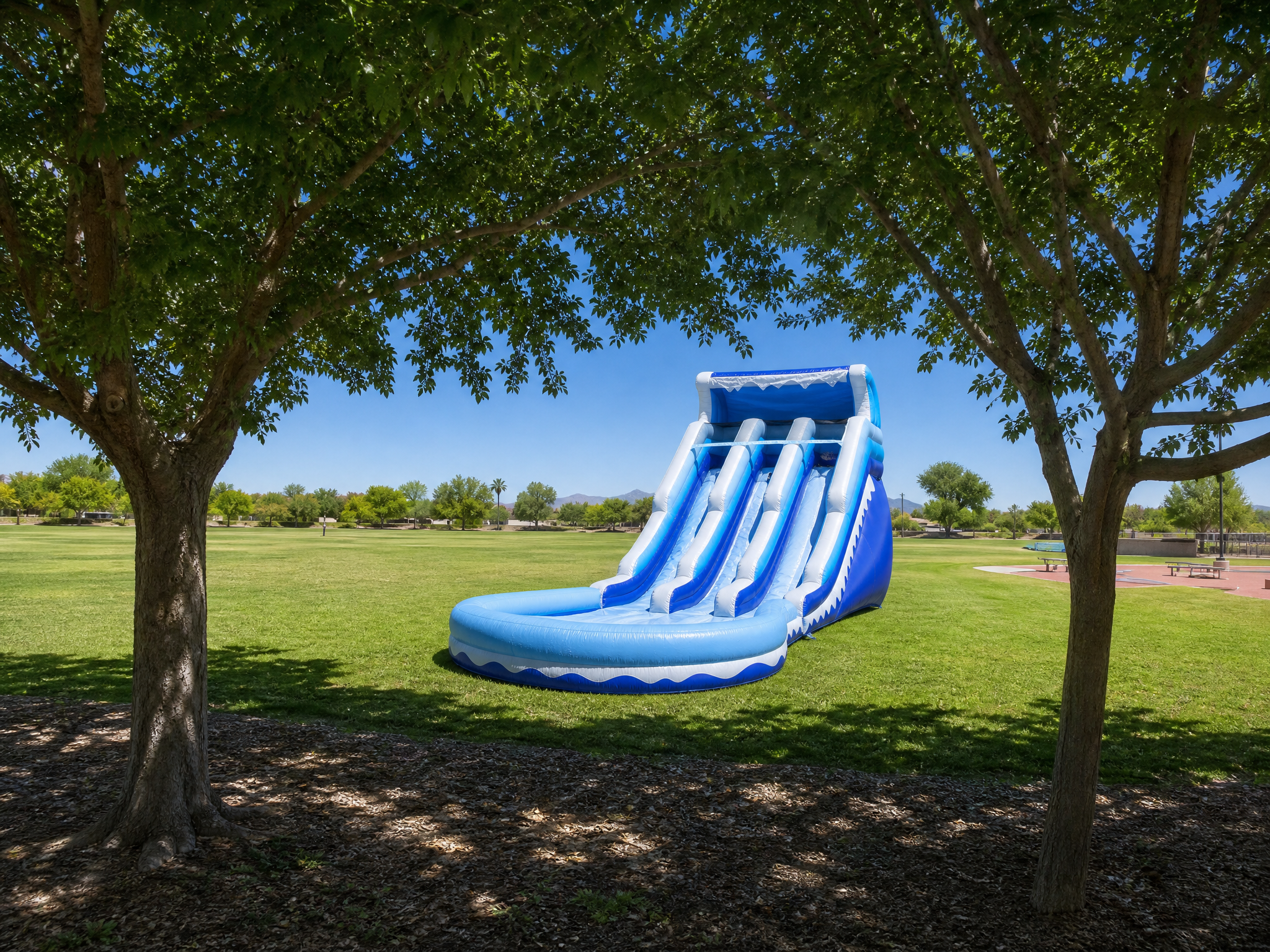 Dual water slide set up at a park